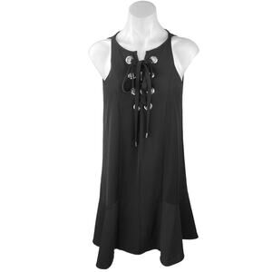Parker Black Lace Up Tie Sleeveless Cutout Open Back Mini Shift Dress Size S
